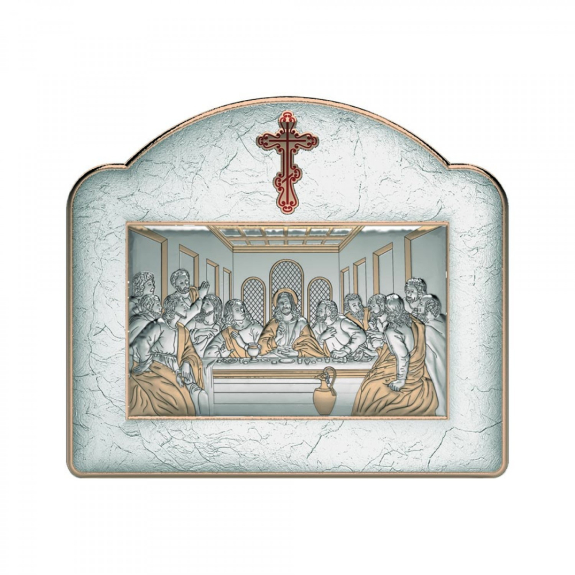 Μυστικός Δείπνος Από Ξύλο Με Φιλμ Ασημιού 925 24 * 20.8 cm