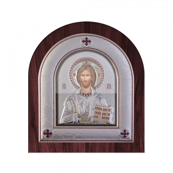 Εικόνα Χριστός με  Στεφάνι και Τζάμι Από Ξύλο Με Φιλμ Ασημιού 925 18.2 * 14.3 cm