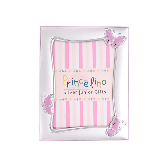 Ασημένια Κορνίζα Με Ροζ Πεταλούδες 9x13cm