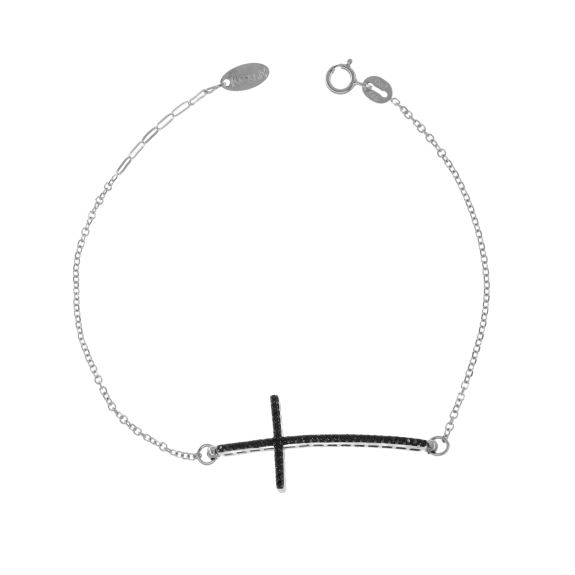 Βραχιόλι Με Αλυσίδα Και Σταυρό Με Μαύρα Ζιργκόν
