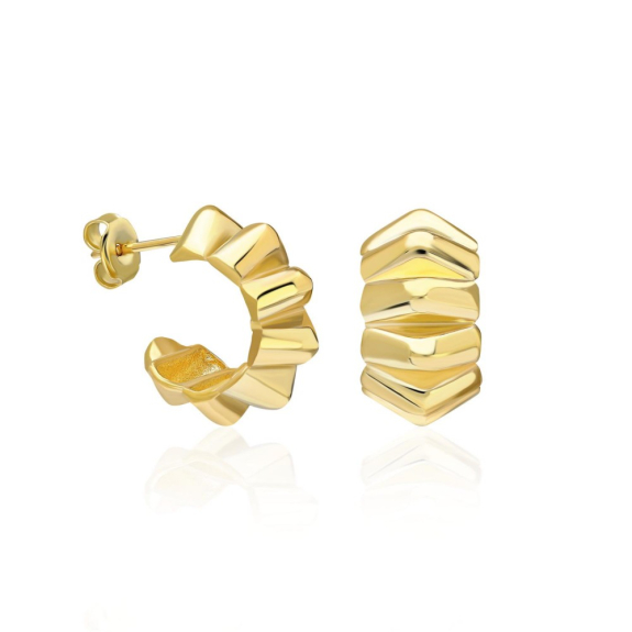 Δίχρωμα Σκουλαρίκια Ασημένια Με Πτυχώσεις