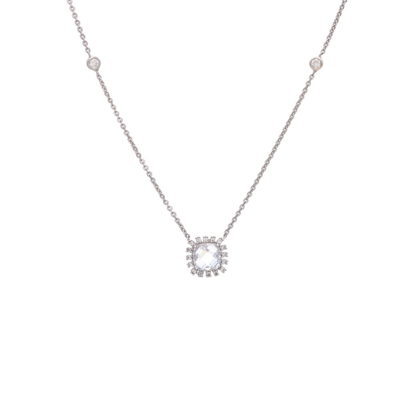 Μονόπετρο Κολιέ Λευκόχρυσο